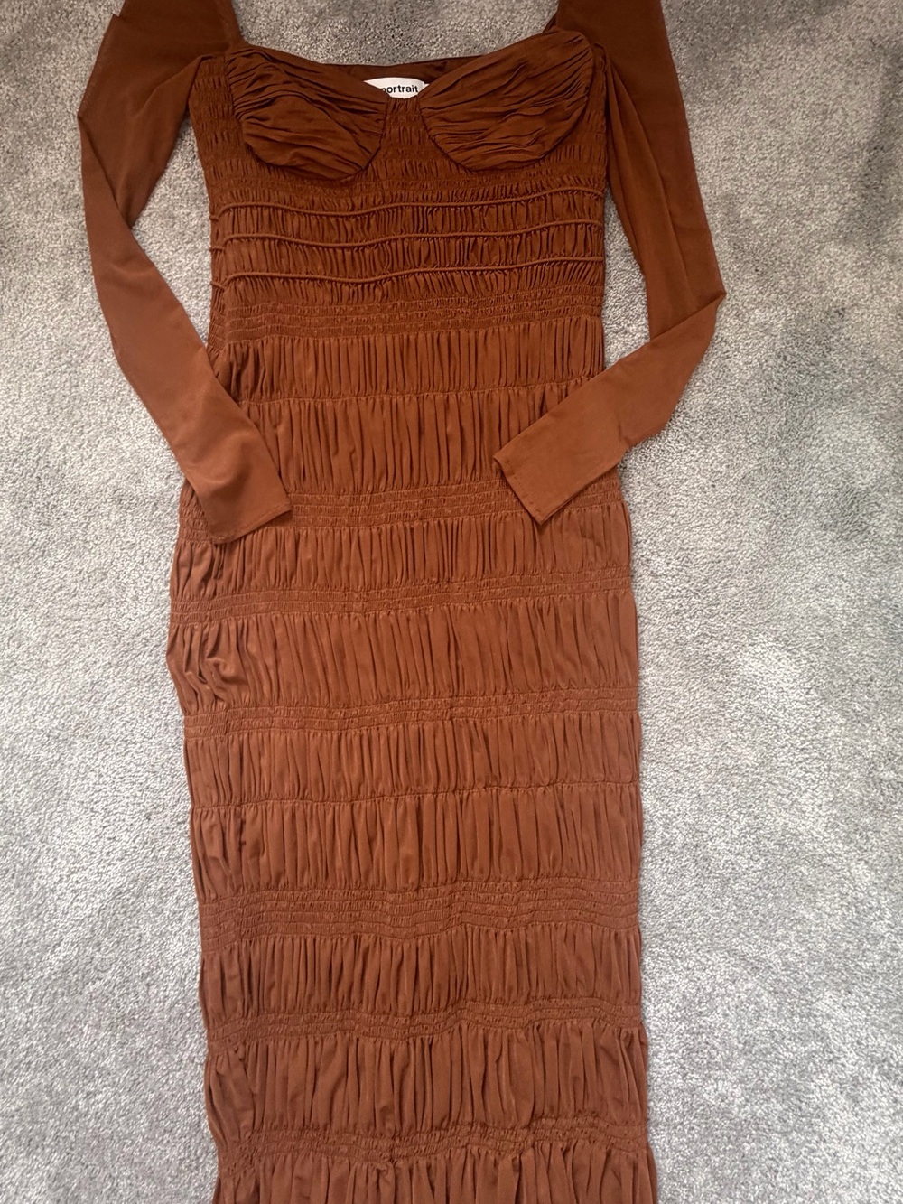 Self-Portrait Sheer-Sleeve Ruched Midi Dress Size 2 - Picture 4 of 5